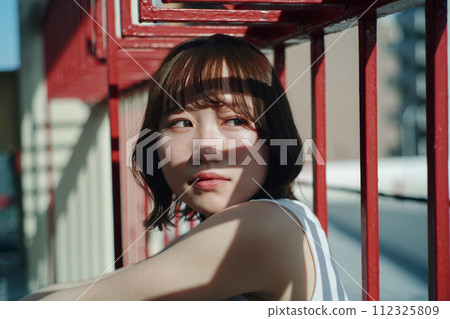 rooftop and woman rooftop and woman 112325809