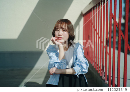 rooftop and woman rooftop and woman 112325849