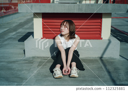 rooftop and woman rooftop and woman 112325881