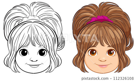 Cheerful Cartoon Girl Before and After Coloring Cheerful Cartoon Girl Before and After Coloring 112326108