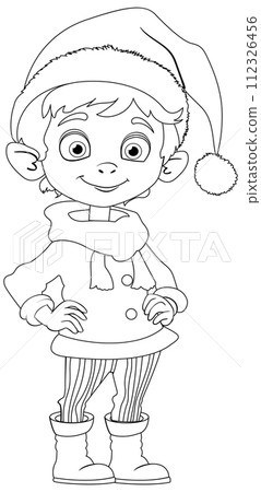 Cheerful Christmas Elf Ready for Coloring 112326456