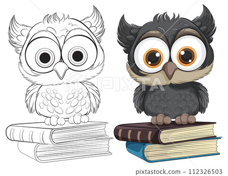Cute Owls on Books Vector Illustration 112326503