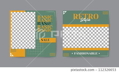 Collection of vintage social media post templates. Square banner design background. 112326653