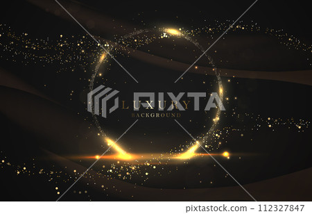 Dark illustration with shiny round gold frame and tinsel 112327847