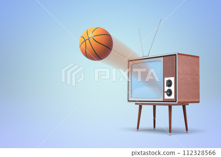 Old-school TV ejecting a basketball Old-school TV ejecting a basketball 112328566