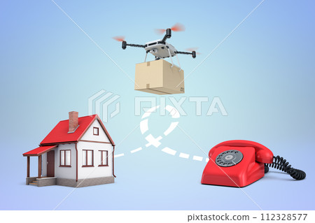 Home delivery drone with a red telephone 112328577