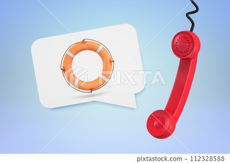 Lifebuoy and phone symbolizing emergency call 112328588