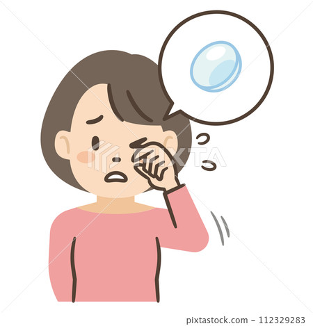 Illustration of a woman whose eyes hurt from contact lenses Illustration of a woman whose eyes hurt from contact lenses 112329283