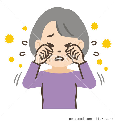 Illustration of a senior woman with itchy eyes due to pollen 112329288