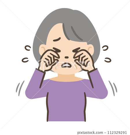 一位眼睛發癢的高級婦女的插圖 一位眼睛發癢的高級婦女的插圖 112329291