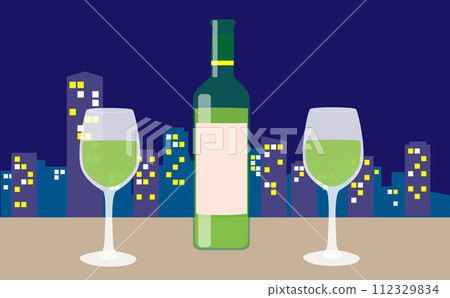 White wine at a restaurant with a night view White wine at a restaurant with a night view 112329834