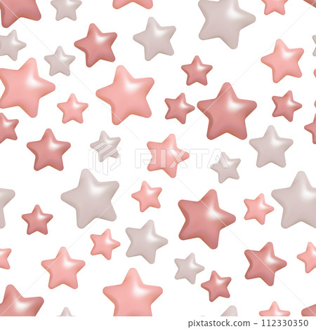 Pink and grey pastel 3D stars seamless pattern background. Children blanket or wallpaper vector illustration design. 112330350