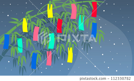 Vector illustration of Tanabata bamboo decoration and Milky Way 112330782