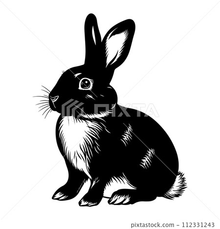 Sketch Realistic Rabbit Silhouette Illustration. Furry Easter Bunny 112331243
