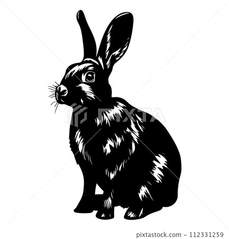 Sketch Realistic Rabbit Silhouette Illustration. Furry Easter Bunny 112331259