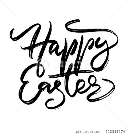 Happy Easter Hand drawn Lettering Design. Easter Greeting Card Handwritten Element. Modern Brush Calligraphy Sign 112331274