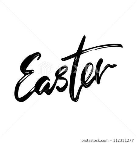 Happy Easter Hand drawn Lettering Design. Easter Greeting Card Handwritten Element. Modern Brush Calligraphy Sign 112331277