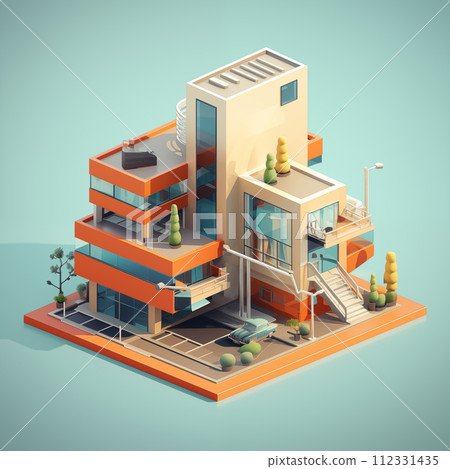 Office buildings isometric modern apartments. 3D design by generative Ai 112331435