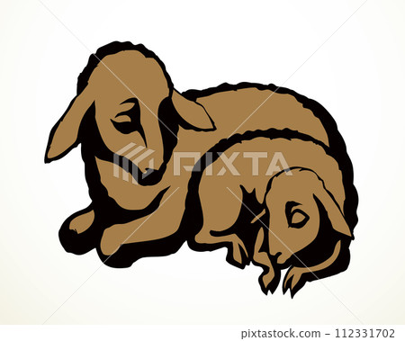 Vector drawing. Small sheep lay to sleap 112331702