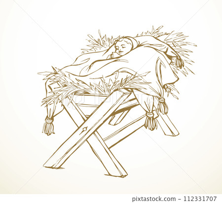 Vector drawing. Baby in a manger Vector drawing. Baby in a manger 112331707