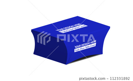 Blue Trade Show Table Cover on White Background Vector Illustration. Tablecloth for promotion. Mockup template for advertisement. 112331892