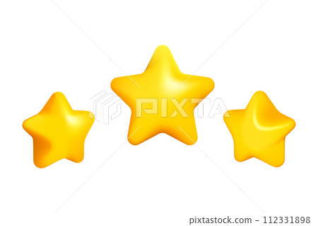 Three yellow 3D star icons vector illustration design. Mobile, web, rank or win icons set. Three yellow 3D star icons vector illustration design. Mobile, web, rank or win icons set. 112331898