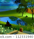 月夜，孩子們在公園玩耍 112331940