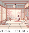 和服、書籍和櫻花的風景 112332837