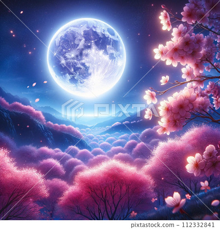 A certain background of a blue full moon and cherry blossoms at night 112332841