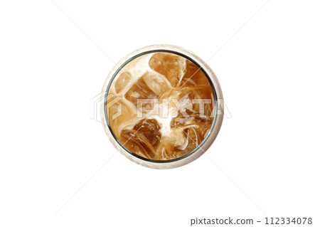 PNG, Glass with iced coffee, isolated on white background, top view PNG, Glass with iced coffee, isolated on white background, top view 112334078