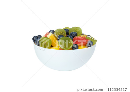 PNG, white plate with fruit salad, isolated on white background. 112334217