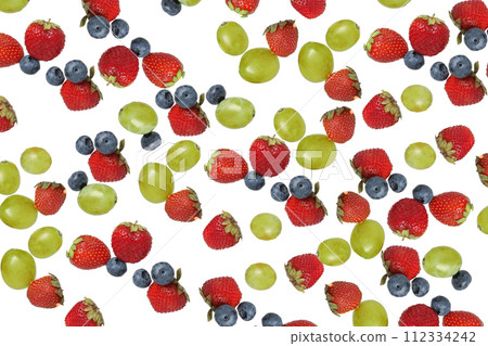 PNG, levitating components of fruit salad, isolated on white background. 112334242