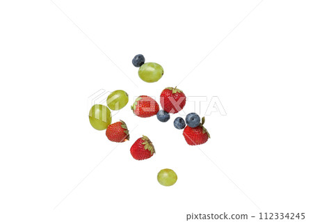 PNG, levitating components of fruit salad, isolated on white background. PNG, levitating components of fruit salad, isolated on white background. 112334245
