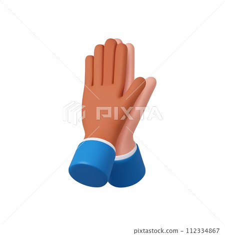 3d character hands prayer gesture. 3d character hands prayer gesture. 112334867