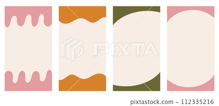 Assortment of various shapes for header and footer in vertical stories, promo site. Ornamental border separator for imaginative design in uncomplicated vector flat style. Earthy Boho-influenced color Assortment of various shapes for header and footer in vertical stories, promo site. Ornamental border separator for imaginative design in uncomplicated vector flat style. Earthy Boho-influenced color 112335216