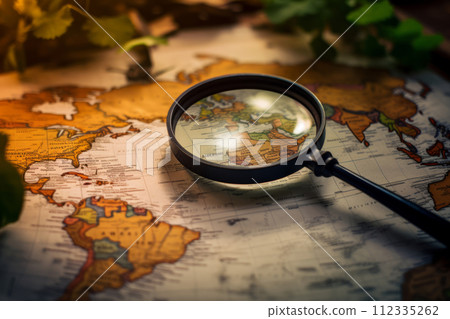 Magnifying glass searching country on map 112335262