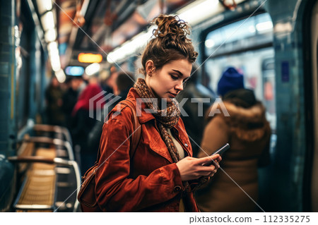 Woman using her smartphone at subway station 112335275