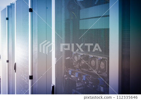 Shot of datacenter with server racks 112335646