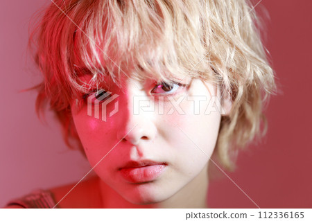 Pink back KPOP style young woman 112336165
