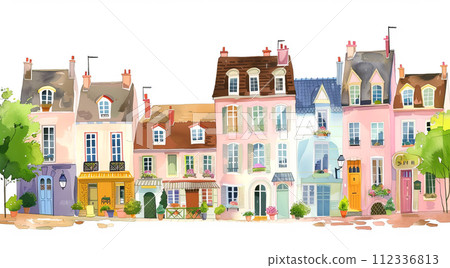living in France, old town city illustration in cartoon style living in France, old town city illustration in cartoon style 112336813