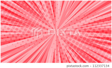 Tender coral red striped retro comic background with halftone corners. Lovely background with stripes and half tone dots pattern for comics book, St. Valentines advertising design, poster, print Tender coral red striped retro comic background with halftone corners. Lovely background with stripes and half tone dots pattern for comics book, St. Valentines advertising design, poster, print 112337134