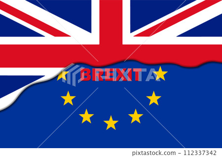 Brexit Concept. European Union EU flag Covered by Great Britain flag Brexit Concept. European Union EU flag Covered by Great Britain flag 112337342