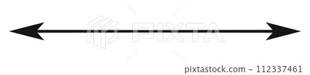 Double arrow symbol. Long straight horizontal arrow with two-sided pointers. Black width or east and west orientation icon isolated on white background. Vector graphic illustration Double arrow symbol. Long straight horizontal arrow with two-sided pointers. Black width or east and west orientation icon isolated on white background. Vector graphic illustration 112337461