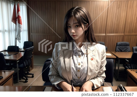 一位女政治家一邊開會一邊思考 一位女政治家一邊開會一邊思考 112337667