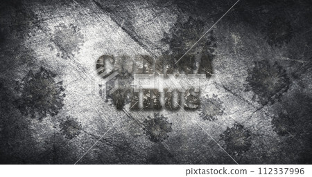 Coronavirus outbreak pandemic. Grunge, destroyed background with Ncov-19 bacteria 3D illustration 112337996