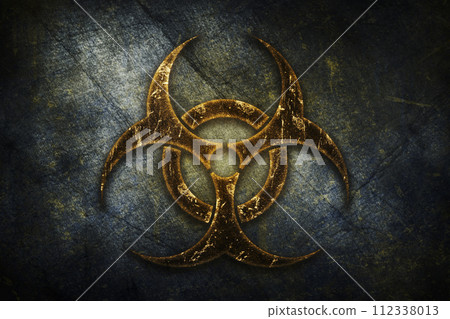 Biohazard sign. Coronavirus, COVID-19 outbreak pandemic all over European Union. Infected EU flag illustration 112338013