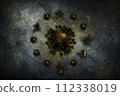 Coronavirus, COVID-19 outbreak pandemic all over European Union. Infected EU flag. Corona Bacteria and infected stars illustration 112338019