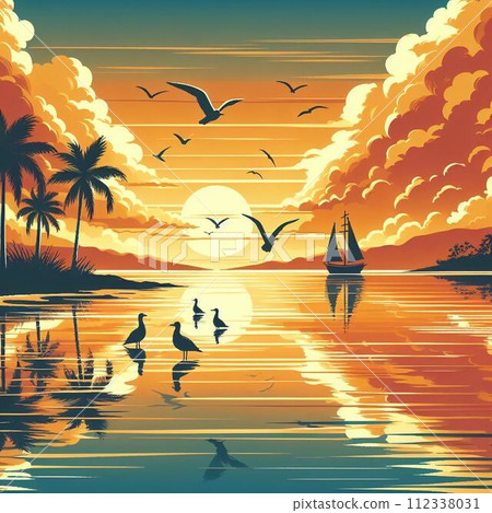 夕陽下的海剪影 112338031