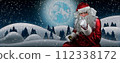 Santa Claus in Snow Fields With Full Moon and Starry Sky illustration 112338172