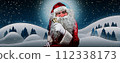 Santa Claus in Snow Fields With Full Moon and Starry Sky illustration 112338173